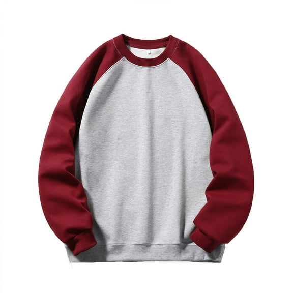 qolati Men's Fall Crewneck Sweatshirts Color Block Patchwork Long Sleeve Workout Sweater Lightweight Casual Pullover Shirt