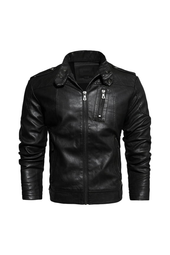 Men's Faux Leather Jacket Vintage Stand Collar Motorcycle Jackets Casual Lightweight Zip Up Biker Coat Outwear with Pockets
