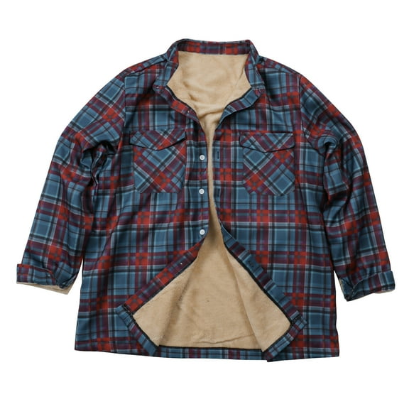 qolati Men's Flannel Shirt Jacket with Sherpa Lined Long Sleeve Plaid Coat Button Down Fleece Thick Outwear Winter