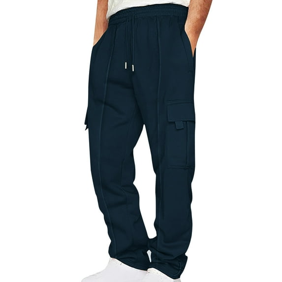 qolati Men's Fleece Cargo Sweatpants Open Bottom Stretch Elastic Waist Baggy Joggers Casual Loose Fit Athletic Drawstring Workout Gym Pants