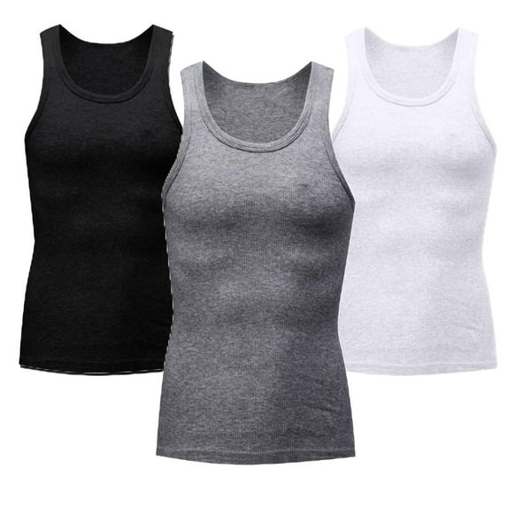 qolati Men's Gym Tank Tops 3 Pack Breathable Crew Neck Workout Muscle Tee Training Bodybuilding Fitness Sleeveless T Shirts