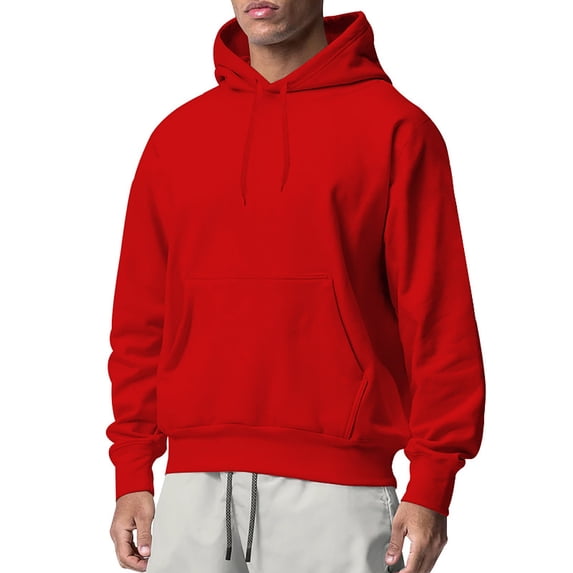 qolati Men's Hoodie Sweatshirt Fashion Solid Long Sleeve Gym Athletic Sweatshirt Lightweight Soft Pullover Hooded with Kangaroo Pockets