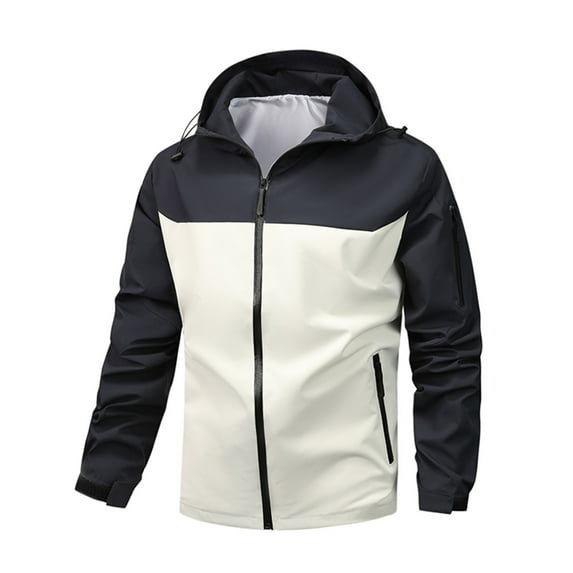 qolati Men's Lightweight Rain Jacket Zip Up Hooded Coat Outdoor Raincoat Hiking Windbreake jacket with Zipper Pockets