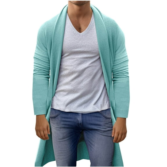 qolati Men's Long Cardigan Sweater Casual Open Front Shawl Collar Knitted Cardigans Long Sleeve Sweaters Outwear