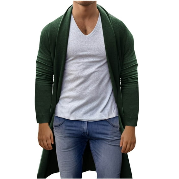 qolati Men's Long Cardigan Sweater Casual Open Front Shawl Collar Knitted Cardigans Long Sleeve Sweaters Outwear