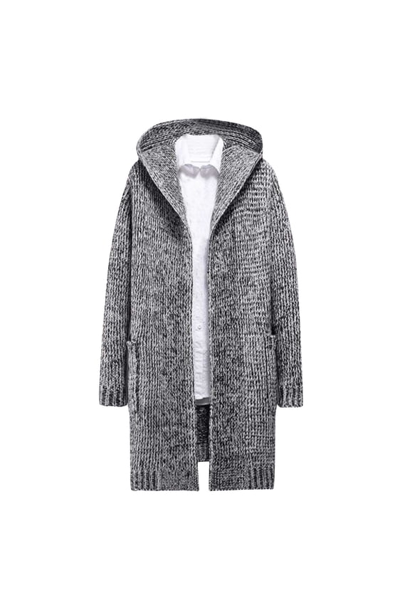 Men's Long Cardigan Sweater with Hood Casual Open Front Long Sleeve Cardigans Fall Winter Warm Sweaters with Pockets