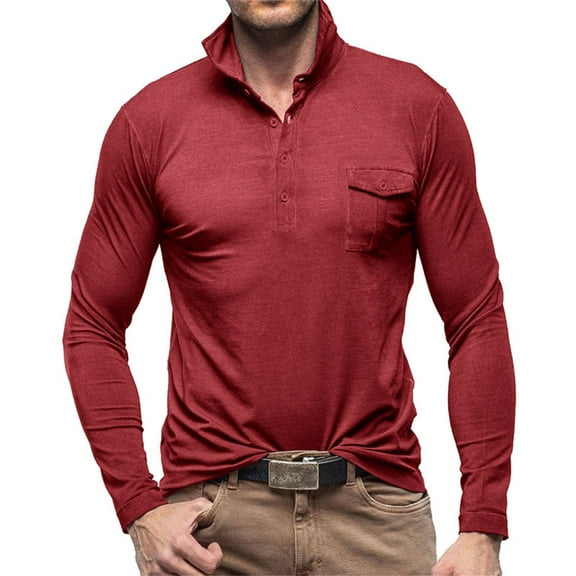qolati Men's Long Sleeve Henleys Shirts Casual Cotton Front Placket Work T-Shirt Long Sleeve Button Down Business Golf Blouse