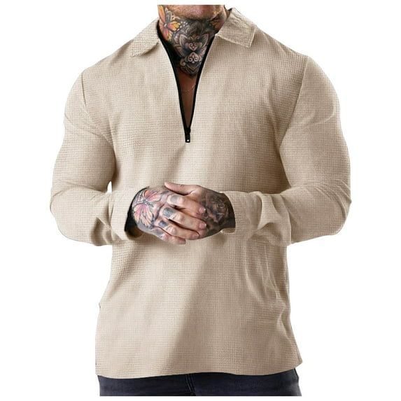 qolati Men's Long Sleeve Henleys Shirts Casual Waffle Half Zippers Work T-Shirt Stylish Long Sleeve Active Sports Gym Blouse