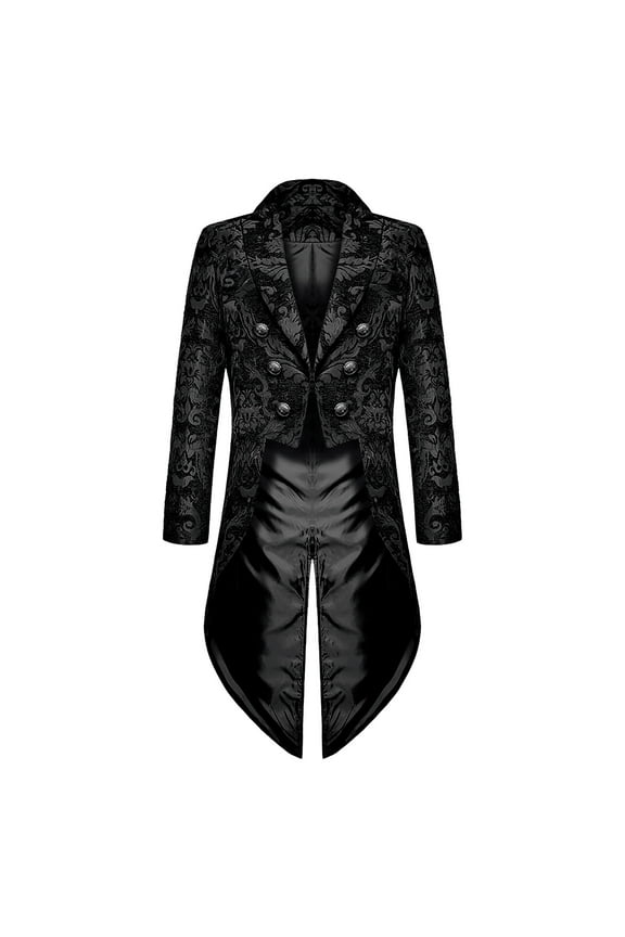 Men's Medieval Tailcoat Jacket Vintage Embroidery Gothic Steampunk Tuxedo Elegant Long Sleeve Button Down Renaissance Cardigan Coat