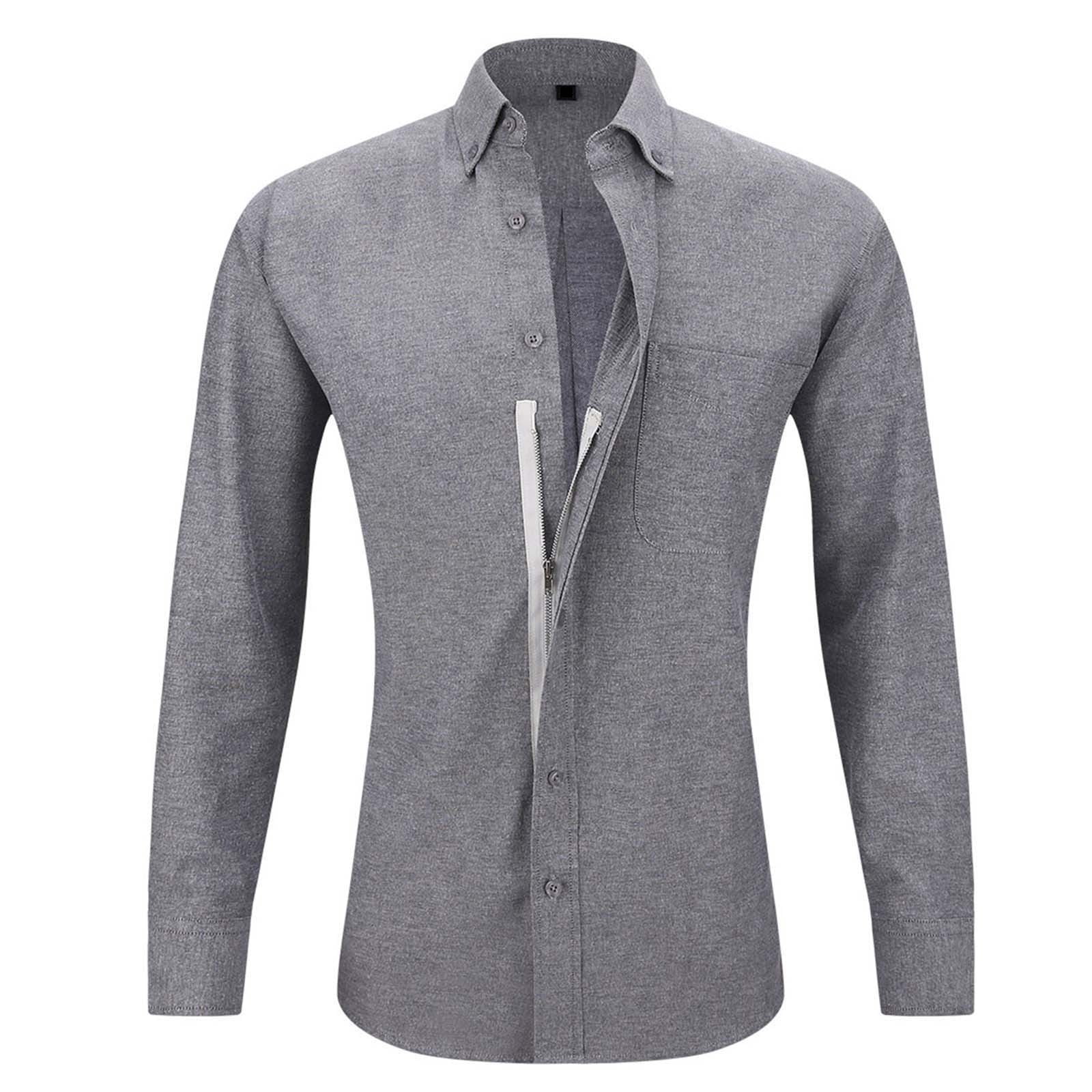 qolati Men's Muscle Fit Dress Shirts Stylish Hidden Zipper Long Sleeve