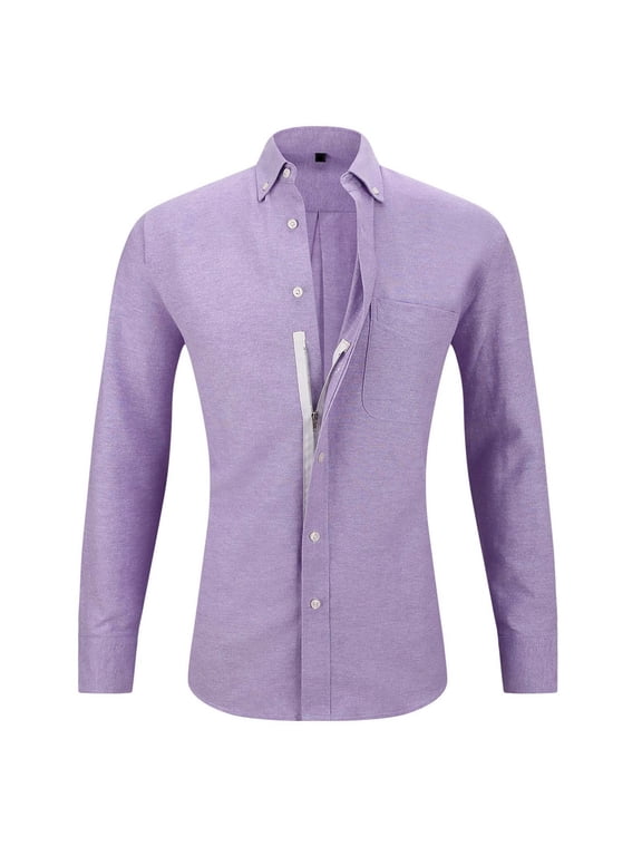 Men's Muscle Fit Dress Shirts Stylish Hidden Zipper Long Sleeve Henleys Blouse Casual Button Down Business Formal Shirts