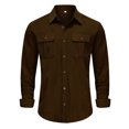 thumbnail image 1 of qolati Men's Muscle Fit Work Shirts Corduroy Stretch Wrinkle-Free Long Sleeve Henleys Blouse Casual Button Down Cargo Shirts with Pockets, 1 of 6