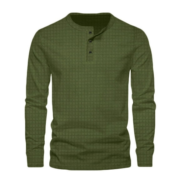 qolati Men's Plaid Henley Shirt Long Sleeve Thermal Underwear Basic Top Casual Slim Fit Lightweight Button T-Shirts