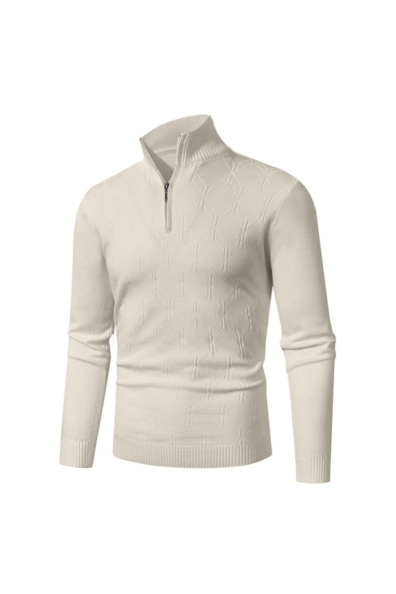 qolati Men's Quarter Zip Sweaters Slim Fit Mock Neck Pullover Sweater Casual Cable Knit Long Sleeve Chunky Sweaters