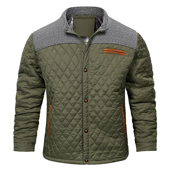 qolati Men's Quilted Down Jacket Fall Winter Plaid Lined Coat Lightweight Business Causal Bomber Jacket