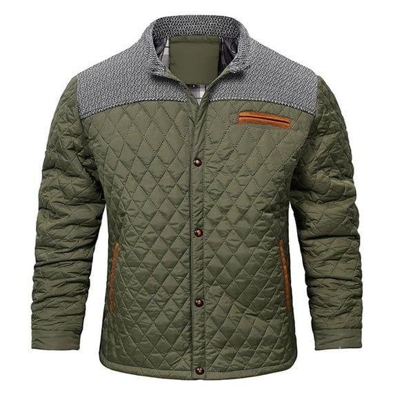 qolati Men's Quilted Down Jacket Fall Winter Plaid Lined Coat Lightweight Business Causal Bomber Jacket