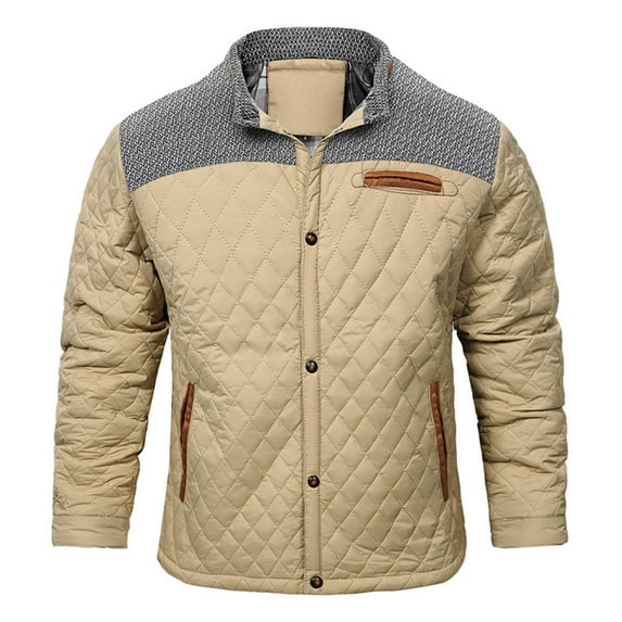 qolati Men's Quilted Down Jacket Fall Winter Plaid Lined Coat Lightweight Business Causal Bomber Jacket