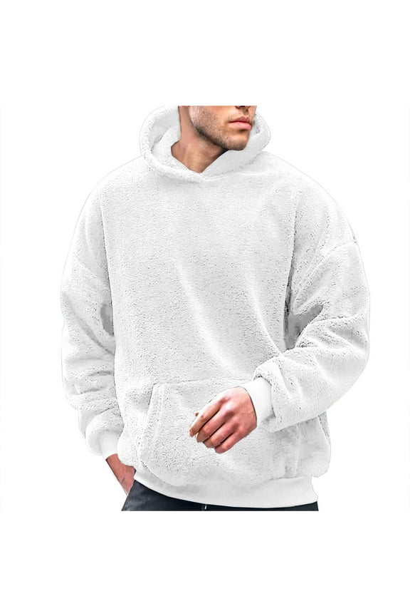 Men's Sherpa Hoodie Winter Thick Fuzzy Pullover Long Sleeve Kangaroo Pocket Hoodie Fall Winter Hooded Sweatshirt
