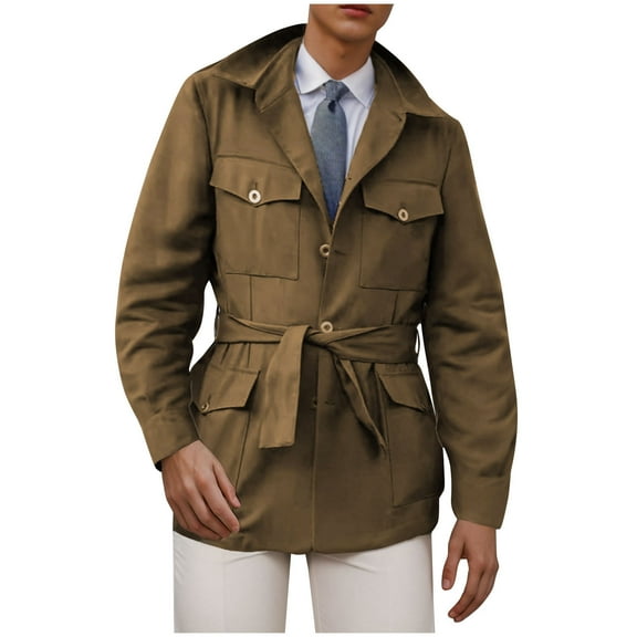 qolati Men's Single Breasted Belted Trench Coat Fall Winter Lapel Overcoat Casual Classic Fit Lightweight Windbreaker Jacket