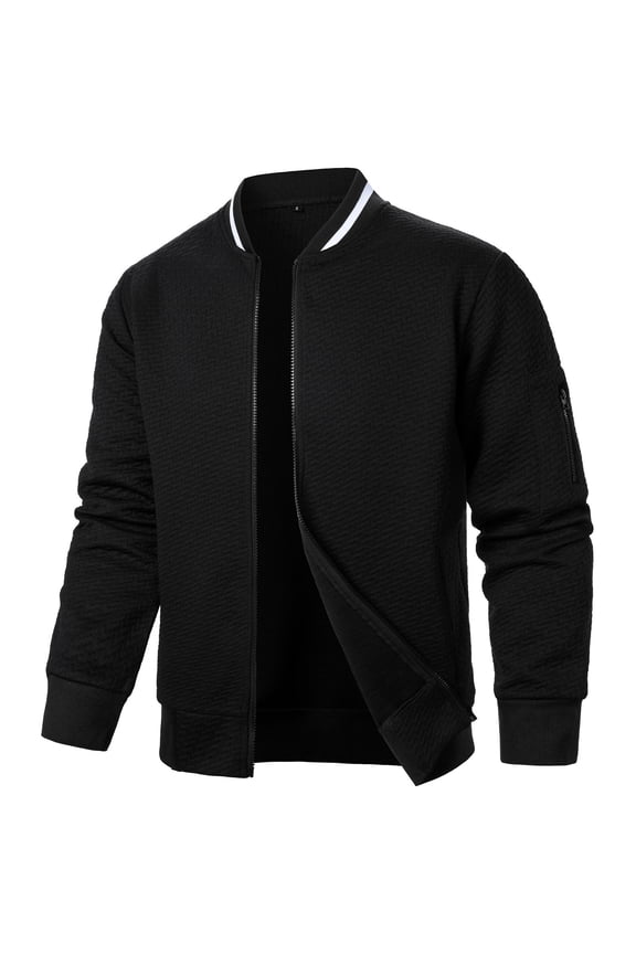 qolati Mens Bomber Jacket Waffle Texture Lightweight Zip Up Long Sleeve Coat Casual Vintage Fall Varsity Jackets with Pockets Sizes S-2XL