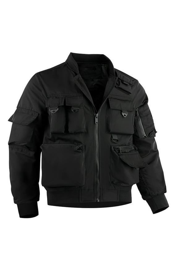 Mens Bomber Jackets Fall Winter Windbreaker Cargo Jacket Coats Full Zip Multi Pockets Fishing Hunting Outwear