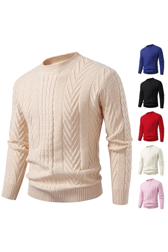 Mens Cable Knit Sweater Casual Long Sleeve Crewneck Pullover Sweaters Lightweight Dress Business Work Tops Black L