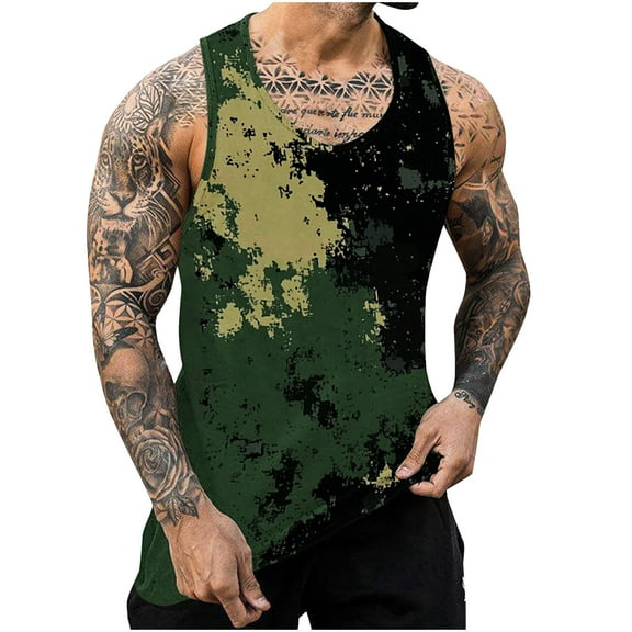 qolati Mens Camouflage Tank Tops Summer Beach Sleeveless T Shirt Hawaiian Graphic Vacation Muscle Gym Tank