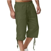 qolati Mens Cargo Shorts Long Capri Below The Knee Shorts 3/4 Classic Fit Straight Hiking Work Shorts with Pockets