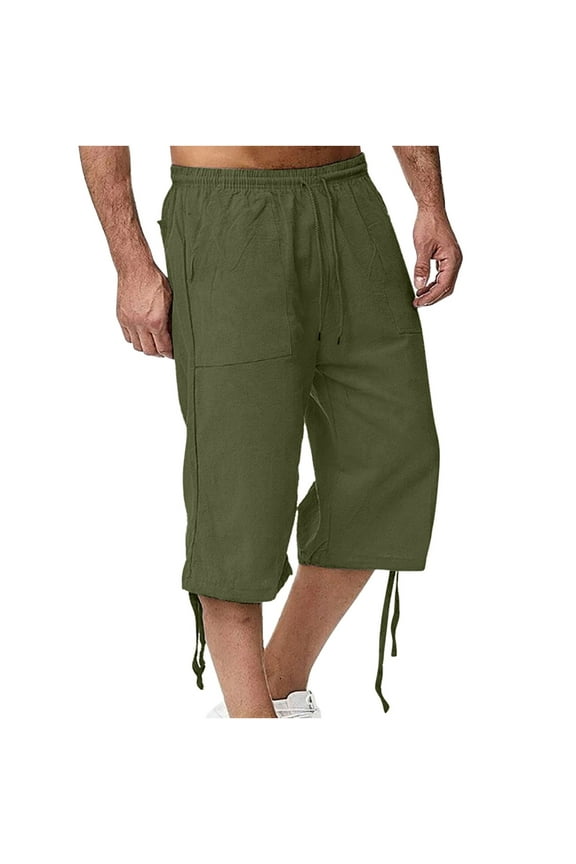 Mens Cargo Shorts Long Capri Below The Knee Shorts 3/4 Classic Fit Straight Hiking Work Shorts with Pockets