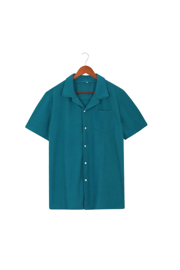 Mens Casual Short Sleeve Shirts Cuban Guayabera Classic Fit Work Shirt Summer Beach Button Down Textured Wedding Holiday Blouse