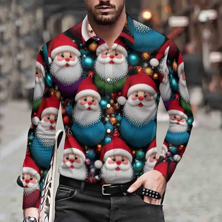 qolati Mens Christmas Shirts Casual Printed Long Sleeve Button Up Dress  Shirt Male Winter Festival Shirts Santa Claus Party Hawaii Blouses Top -  Walmart.com