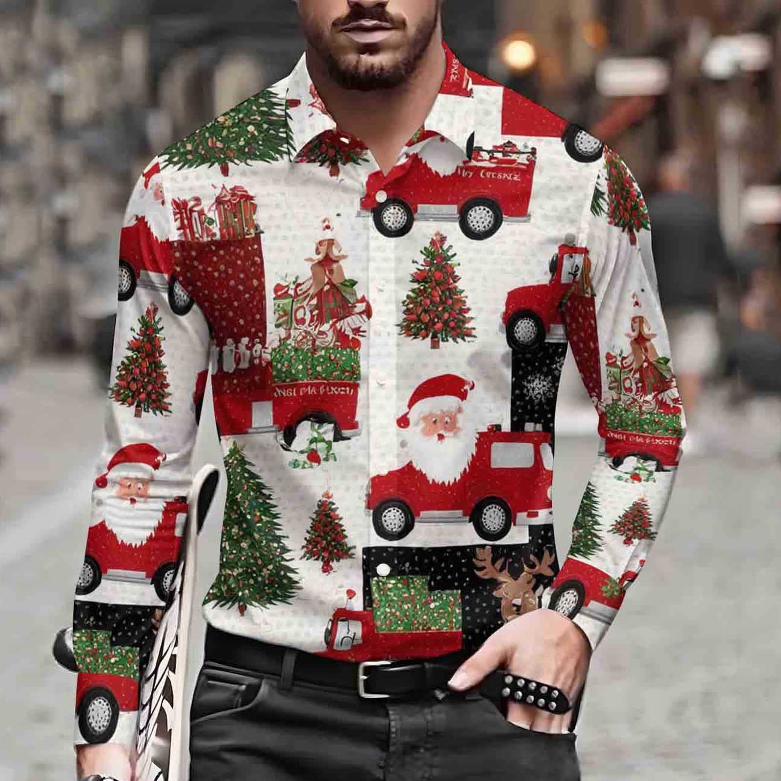qolati Mens Christmas Shirts Casual Printed Long Sleeve Button Up Dress  Shirt Male Winter Festival Shirts Santa Claus Party Hawaii Blouses Top -  Walmart.com