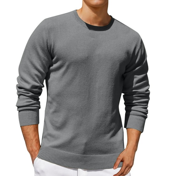 qolati Mens Crewneck Pullover Sweater Classic Fit Ribbed Textured Knitted Sweaters Casual Lightweight Plain Work Knitwear
