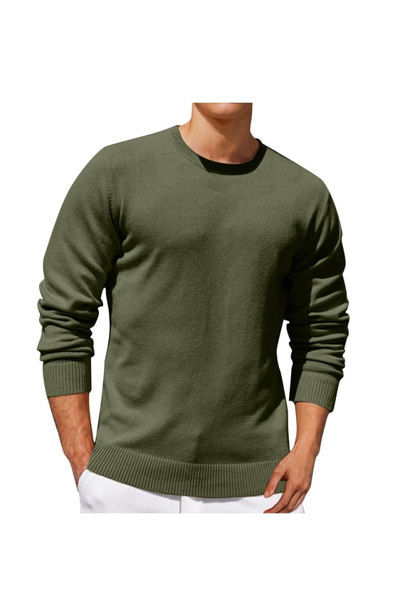 Mens Crewneck Pullover Sweater Classic Fit Ribbed Textured Knitted Sweaters Casual Lightweight Plain Work Knitwear