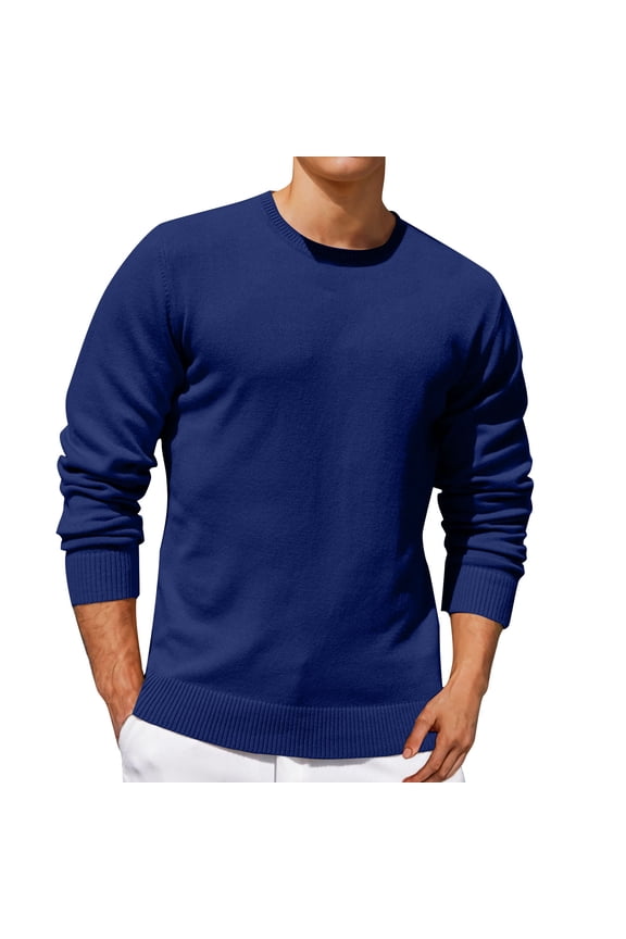 Mens Crewneck Pullover Sweater Classic Fit Ribbed Textured Knitted Sweaters Casual Lightweight Plain Work Knitwear