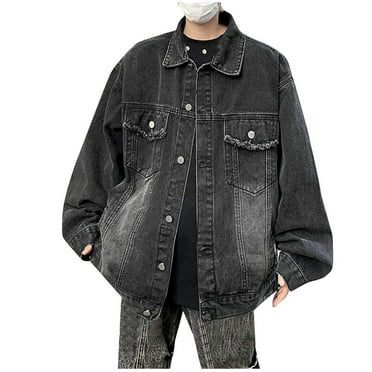 qolati Mens Distressed Denim Jacket Notch Lapel Washed Vintage Style Jeans Trucker Jacket Long Sleeve Button Down Sport Coat