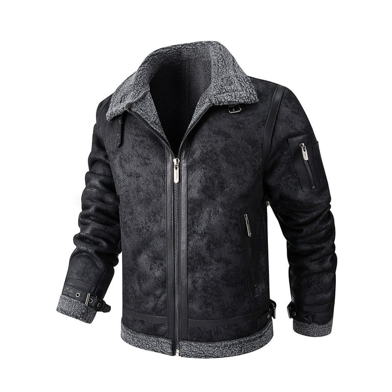 Leather Jacket Mens Fleece Lined Winter Jackets Qolati Mens Faux