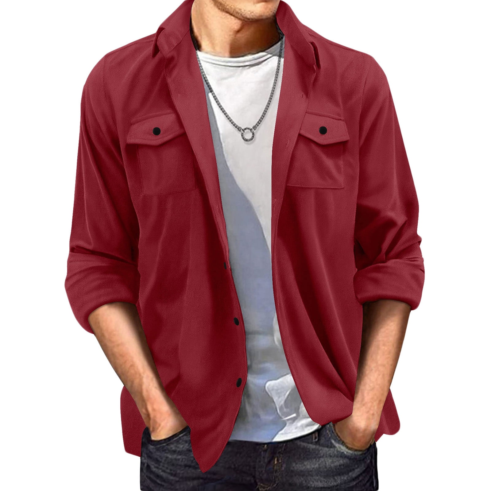 qolati Mens Faux Suede Henleys Shirts Casual Long Sleeve Button