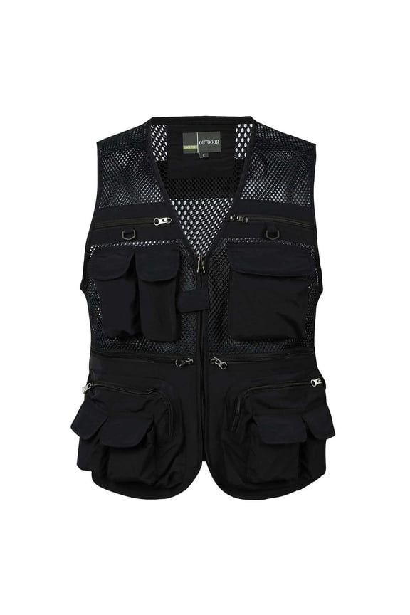 Mens Fishing Vest Lightweight Breathable Mesh Outdoor Work Jacket Outwear Plus Size Zip Up Travel Work Cargo Vest Jackets with Multi Pockets Sizes L-5XL