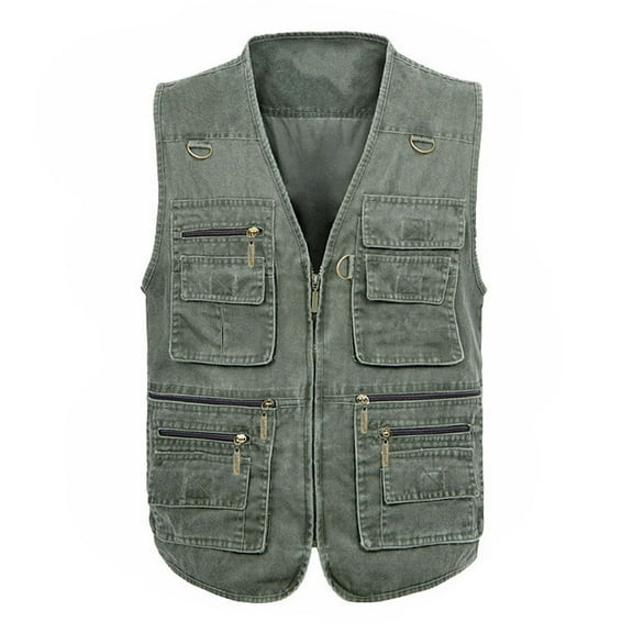 qolati Mens Fishing Vest Lightweight Casual Outdoor Work Zipper Cargo Jacket Plus Size Sleeveless Travel Photo Vest Coat with Multi Pockets Sizes XL-5XL