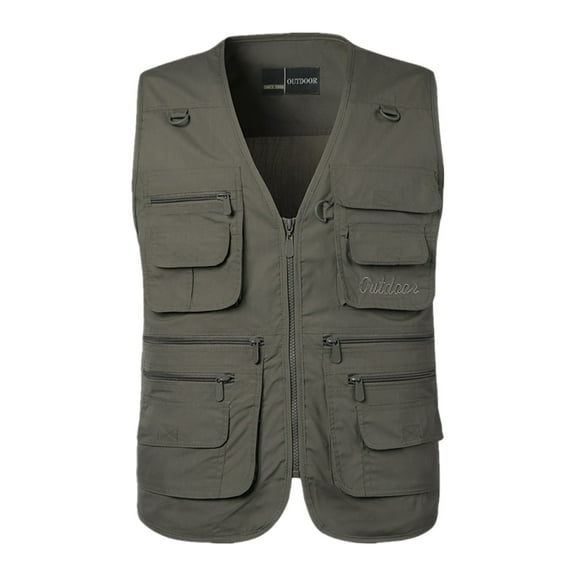 qolati Mens Fishing Vest Multi Pockets Photography Travel Hiking Waistcoat Jacket Lightweight Casual Outdoor Work Zipper Cargo Vest Sizes L-5XL