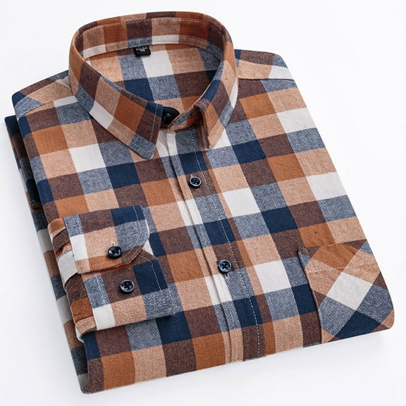qolati Mens Flannel Button Down Shirts Casual Long Sleeve Dress Shirt Slim Fit Gingham Collared Work Plaid Tops with Pocket Sizes S-L