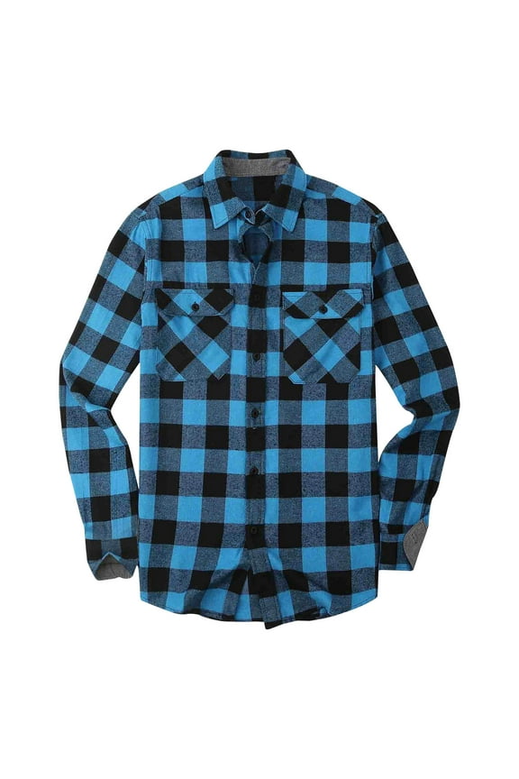 Mens Flannel Plaid Shirts Classic Long Sleeve Button Down Henleys Blouse Regular Fit Casual Shirt Jacket Tops