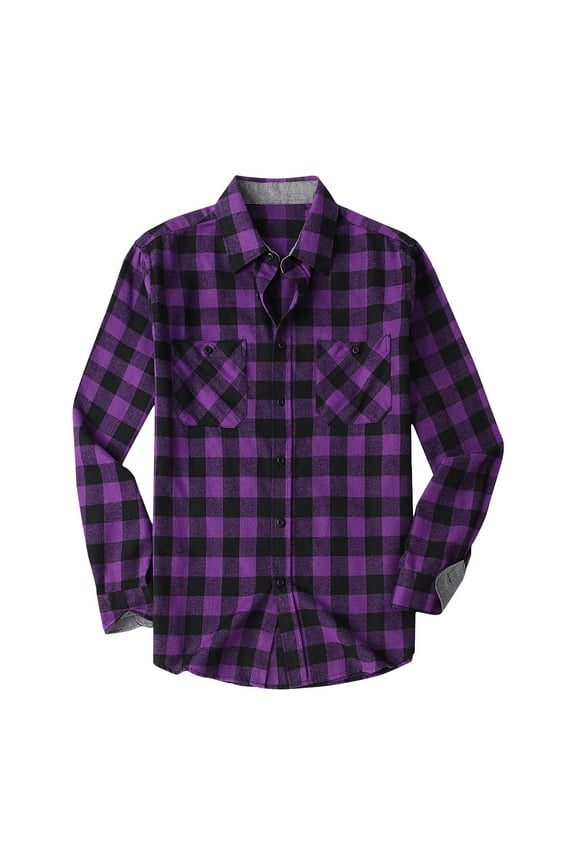 Mens Flannel Plaid Shirts Classic Long Sleeve Button Down Henleys Blouse Regular Fit Casual Shirt Jacket Tops