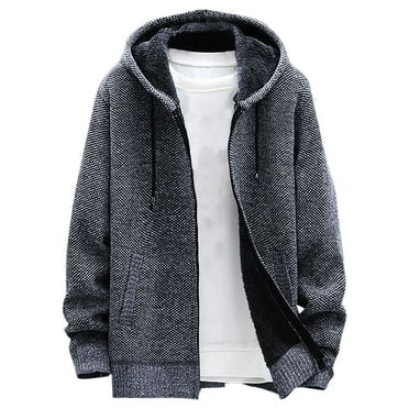 qolati Mens Fleece Lined Jacket 2024 Fall Winter Drawstring Zip Long Sleeve Coat Casual Fashion Solid Color Hooded Jacket Outwear with Pocket