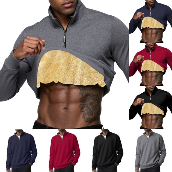 qolati Mens Fleece Lined Sweatshirt Quarter Zip Long Sleeve Stand Collar Casual Pullover Sweater Winter Warm Sherpa Athletic Henley Shirts Black M