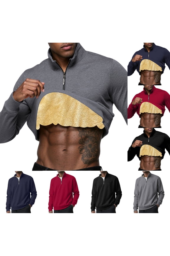 qolati Mens Fleece Lined Sweatshirt Quarter Zip Long Sleeve Stand Collar Casual Pullover Sweater Winter Warm Sherpa Athletic Henley Shirts Wine XXXL
