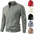thumbnail image 1 of qolati Mens Full Zip Cardigan Sweater Casual Slim Fit Knit Sweaters Stand Collar Fall Winter Open Front Ribbed Cardigans Jackets L, 1 of 8