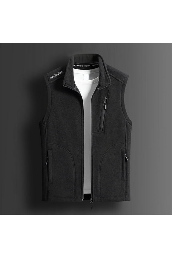 Mens Full Zip Polar Fleece Vest Jackets Stand Collar Fishing Vest Sleeveless Golf Jacket Lightweight Hiking Running Outerwear with Zipper Pockets Sizes L-5XL