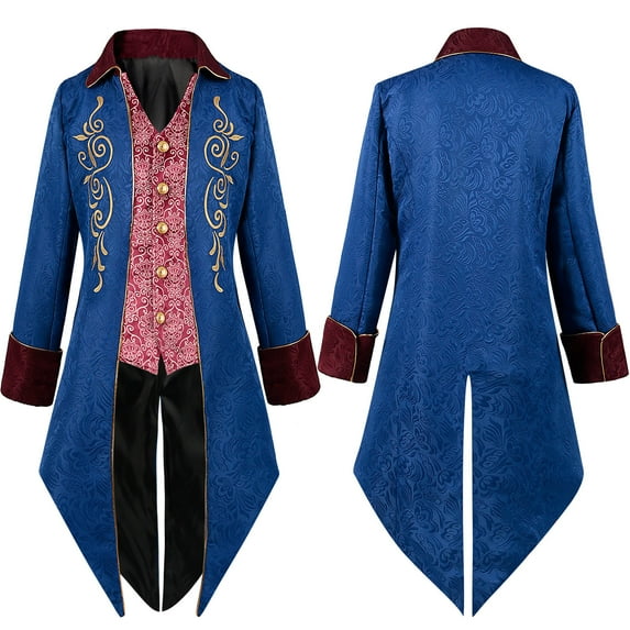 qolati Mens Gothic Tailcoat Jacket Elegant Floral Embroider Long Sleeve Button Down Cardigan Coat Vinatge Split Hem Steampunk Wind Jackets